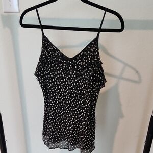 INC International Concepts Black and White Ruffled Sleeveless Camisole